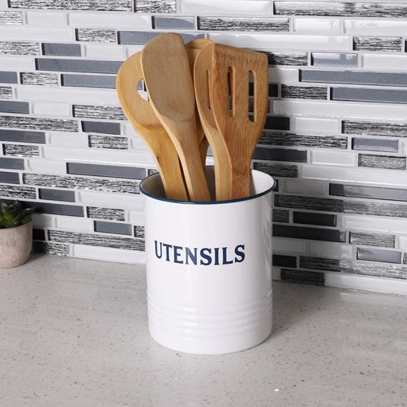 Utensil Holder Vintage Style Metal 5" x 5" x 6" White/Blue - Picture 11 of 11